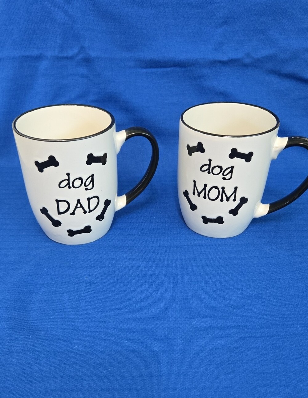 Dog Dad & Dog Mom Ceramic Mug - White with Black Bone Accents